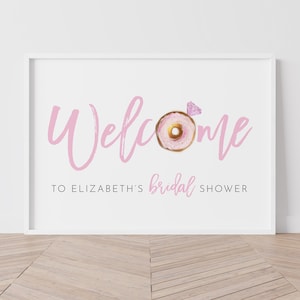 Bridal Shower Welcome Sign, Donut Bridal Decor, Engagement Bridal Shower Pink Diamond Donut, Minimalistic Modern, Donuts and diamonds, M006