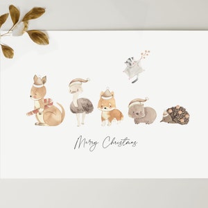 Aussie Weihnachtskarte | Ureinwohner Australien Tiere | Weihnachtsmützen Niedliche Australische Tiere | Seasons Greetings Weihnachtskarte | SOFORTIGER DOWNLOAD