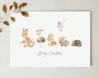 Aussie Christmas Card | Native Australia Animals | Santa Hats Cute Australian Animals | Seasons Greetings Holiday Card | INSTANT DOWNLOAD