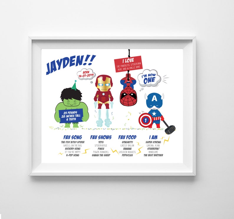 Superhero Party Avengers Milestone Printable First Birthday Superhero Milestone Poster Avengers Birthday Printable Sign Birthday Boy