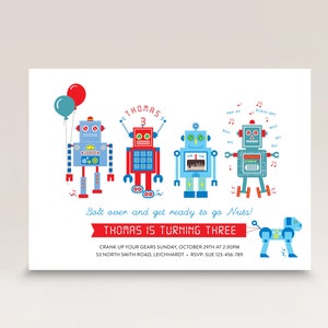 Roboter-Geburtstags-Einladung | Roboterparty | Thema Roboter | Moderner minimalistischer Roboter | Roboter Hund | Bearbeitbarer Roboter Einladen | SOFORT-DOWNLOAD M051