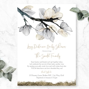 Long Distance Baby Shower, Gold Leaf, Baby Shower by Mail, Couples Shower by Mail, Long Distance Couples Shower, Minimalistic Modern Simple