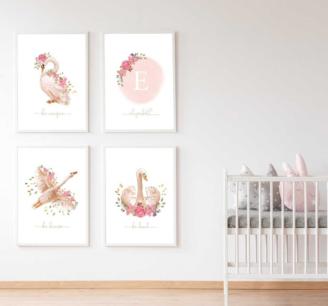 Girls Nursery Wall Art, Swan Nursery Decor, Girls Bedroom Decor, Swan ...