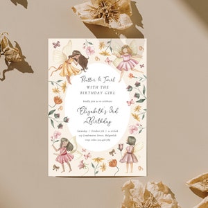 Fairy birthday Invitation, Fairy Garden Floral, Flutter and Twirl, Girls Birthday Invite, Whimsical, Floral Fairy, Girls 2nd, 3rd, 4th, M033