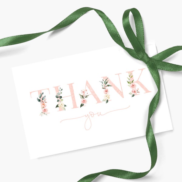 Bloemen dank u kaart, roze bloemen dank u cadeau tag, minimalistisch modern, afdrukbare dank u cadeau tag, zacht roze delicate bloemenkaart, M009