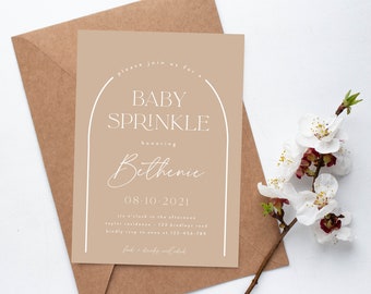 Beige Baby Sprinkle Invitation | Muted Baby Shower Gender Neutral | Modern White Arch | Baby Brunch | Luxury Beige Shower | Minimal Shower