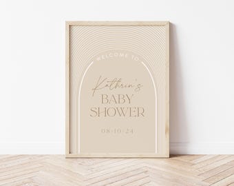Beige welkomstbord babyshower | Genderneutraal babyshowerdecoratie | Witbeige boog | Moderne boho | Babystrooisel | Minimalistische M040