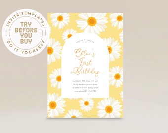 Daisy Birthday Invite Editable Template | Girls Birthday Daisy Party | Our little Daisy | Modern Floral Daisies | INSTANT DOWNLOAD M046