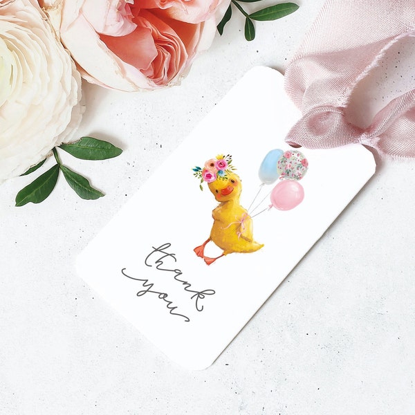 Thank You Gift Favor Tag, Duck Gift Tags, Birthday Tags, Floral Duckling, Minimalistic Simple Duckie, Spring Duckling, Duck Gift Tag, M027