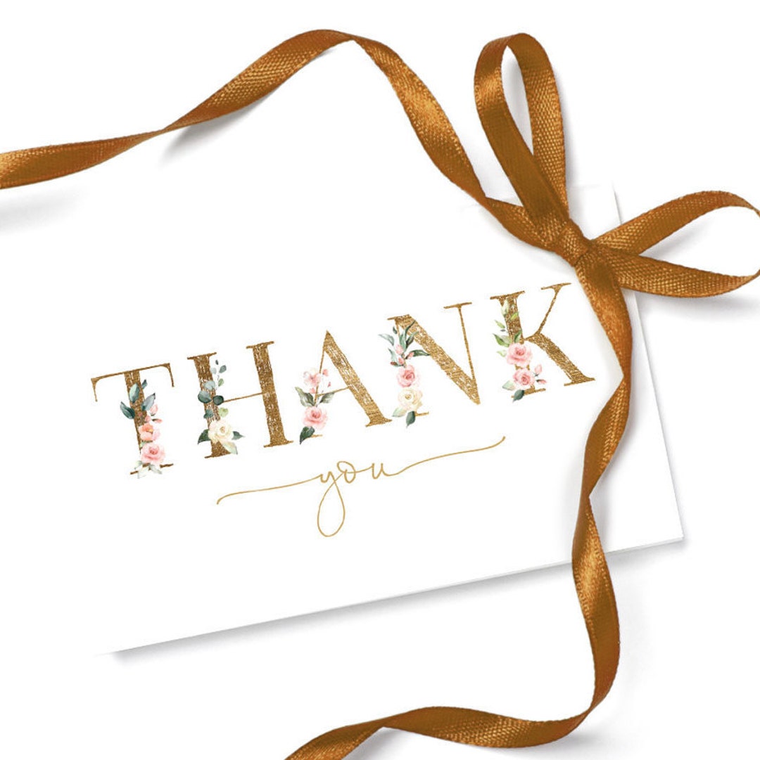 Thank You Card Gold Floral Thank You Gift Card Floral Thank Etsy