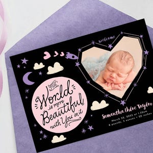 Geboorteaankondiging babymeisje bewerkbare kaart, babyaankondiging, welkom babyfotokaart, The World is Better met jou erin, Instant Download
