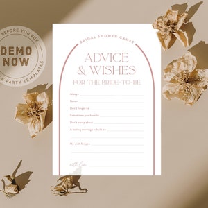 Bridal Shower Game | Advice and Wishes for the Bride to be | Editable Template INSTANT DOWNLOAD | Dusk Pink Arch Modern Minimalistic m038