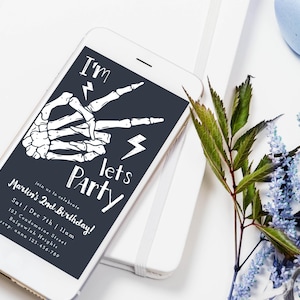 Bad TWO the Bone Skeleton Hand Mobile Phone Birthday Invite, Editable Second Birthday Skeleton Hand Electronic Digital Instant Download M086