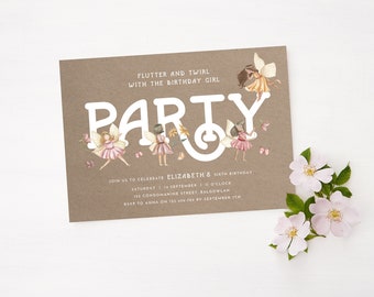 Fairy Birthday Party Invite, Floral Garden Fairy, Girls Party, Fairy Rustic Birthday, Fairy party, whimsical fairy invite, modern kraft