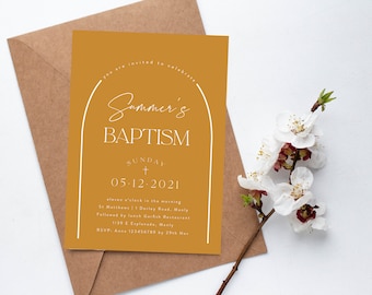 Modern Arch Baptism Invitation: Neutral Earth Tones (PDF)