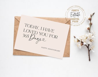 Today I have loved you for 365 Days |  Editable Template | Anniversary Love Card | 365 Days Love | Togetherness | INSTANT DOWNLOAD