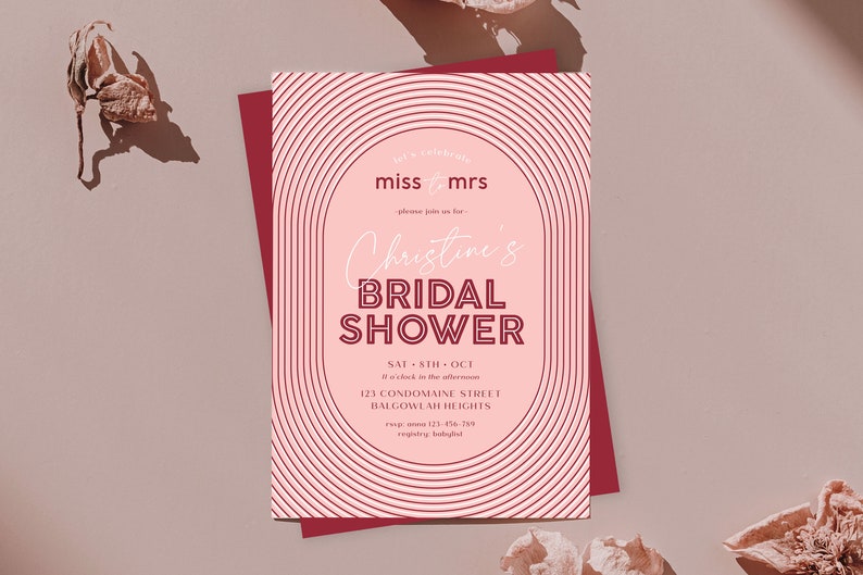 Miss to Mrs Bridal Shower Invitation, Editable Template Arch Bridal Shower, Bachelorette Party digital Download, Minimalist Pink Shower M080 image 9