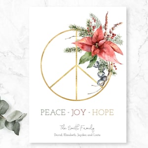 Weihnachtskranz, Weihnachtskarte, Frieden, Freude, Hoffnung, minimalistisch, modern einfach, Friedenssymbol, druckbare Feiertags-Weihnachtskarte