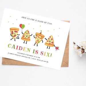 Pizza party invitation template, Printable Pizza Birthday Invite, DIY, 100% Editable File, Instant Download, Cute Dancing Pizza Party, M088