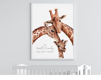 Giraffe Family Nursery Wall Decor, Nursery Portrait, New Born Gift, Baby Giraffe, Family Giraffe, Nursery Giraffe Print, Baby Gift Safari