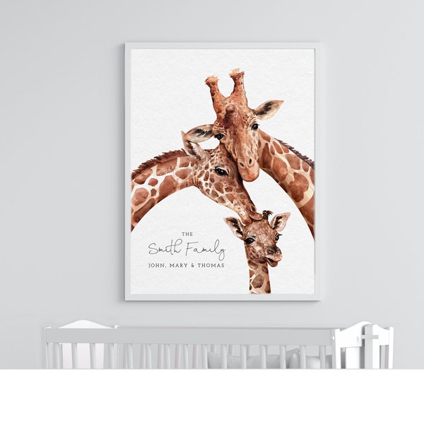 Giraffe Family Nursery Wall Decor, Nursery Portrait, New Born Gift, Baby Giraffe, Family Giraffe, Nursery Giraffe Print, Baby Gift Safari