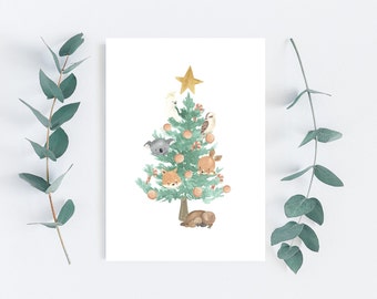 Australian Christmas Card | Australian Native Animals Christmas Tree | Christmas Printable Card | Koala Kangaroo Platypus | INSTANT DOWNLOAD