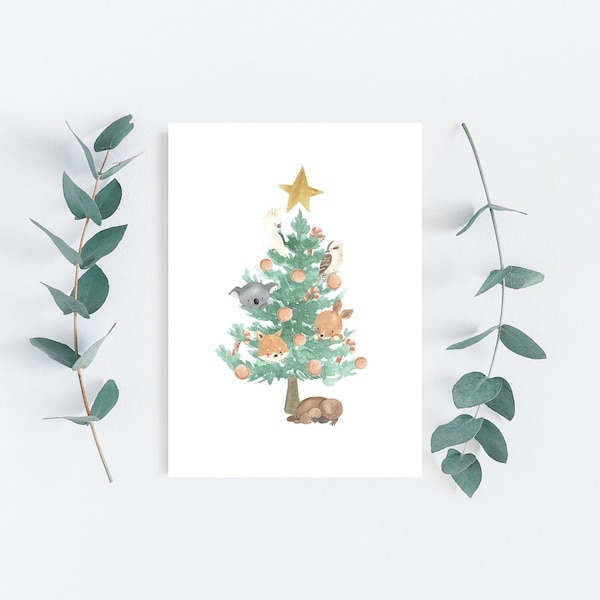 Australian Christmas Card | Australian Native Animals Christmas Tree | Christmas Printable Card | Koala Kangaroo Platypus | INSTANT DOWNLOAD