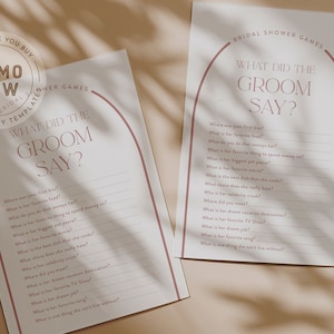 What did the Groom Say | Bridal Shower Game | Minimalist Rose Arch | Editable Template | Bridal Shower Party Game | INSTANT DOWNLOAD m038