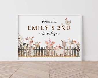 Farm Animal Birthday Party Welcome Sign, Editable Printable Farm Animals Birthday Welcome Sign Template, DIY Instant Download M101