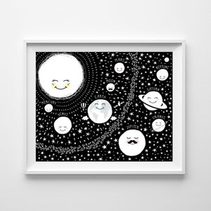 Solar System Kids Wall Art, Black and White Solar System, Boys Space Decor, Solar System Nursery Decor, Planet poster, Children Space Print
