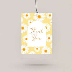 Daisy Gift Tag | Girls Birthday Gift Tag Daisies | Modern Daisy White Arch Thank You Birthday Card | Editable Template Instant Download M046