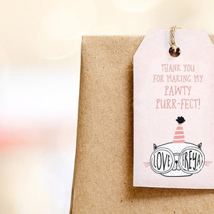 Gift Tag Filles Anniversaire, Merci Favor Tag, Chat d’anniversaire, Chaton, Chaton moderne Étiquette cadeau, Miaou, Merci Cat Tag, Chat rose, M026