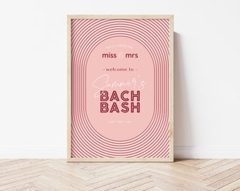 Pink Red Bridal Shower Willkommensschild | Bogen Brautschild | Junggesellinnenabschied | Bach Bash Fräulein to Mrs | Hens Party druckbares Schild | M081
