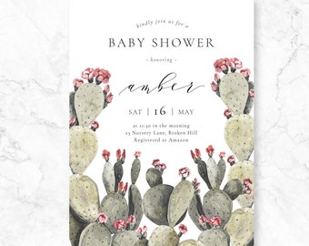 Cactus Baby Shower Invitation, Floral Cactus, girl baby shower, Baby Shower Cactus, cacti baby shower, desert sahara minimalistic simple