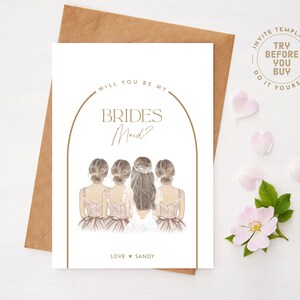 Willst du meine Brautjungfer Karte Bearbeitbar | Brautjungfernwunsch Sei meine Brautjungfer | Braut und Brautjungfer Moderne Bogen Hochzeit | Sofort Download