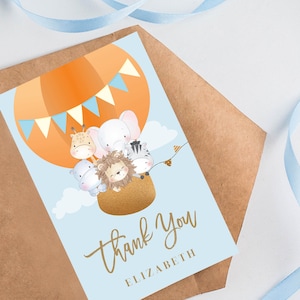 Hete luchtballon gunst Tags, bewerkbare Baby douche dank u tags, Safari dieren hete luchtballon, afdrukbare gunst Tags, INSTANT DOWNLOAD M092