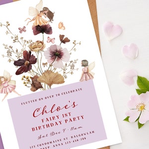 Fairy First Birthday Invite, Fairy First Year, Editable Fairy Garden 1st Birthday Template, Wildflowers Boho Flowers Instant Download M033