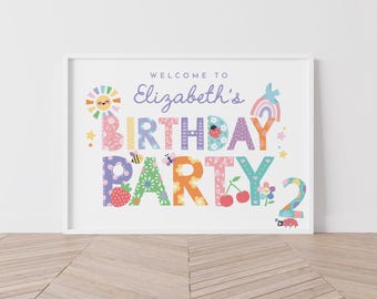 Pastell Blumen Geburtstag Willkommensschild, Kinder Gartenparty, bearbeitbares Frühlingsgeburtstag Willkommen Poster Digitale Vorlage M134