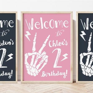 Bad TWO the Bone Welcome Birthday Sign, Editable Halloween Party Sign, Halloween Fall Skeleton Hand, 2nd Birthday Sign Instant Download M086