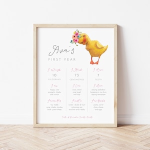 Duck Milestone First Year Board |  Duckling Flowers Minimalist | Milestone 1st Birthday Sign | Duck One Milestone Board Birthday Decor M027