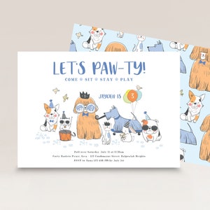Dog Birthday Party Invitation | Dog Party Theme | Modern Dog Invite | Boys Birthday Party | Puppy Pawty | Editable Digital Instant Download