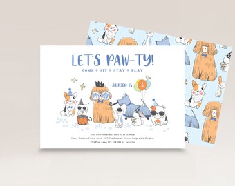 Dog Birthday Party Invitation | Dog Party Theme | Modern Dog Invite | Boys Birthday Party | Puppy Pawty | Editable Digital Instant Download