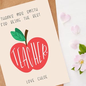 Tarjeta de agradecimiento para el maestro, Mejor maestro, Corazones de amor de manzana roja, Agradecimiento al maestro, Tarjeta de agradecimiento, Tarjeta para el maestro, Simple, Nota de agradecimiento