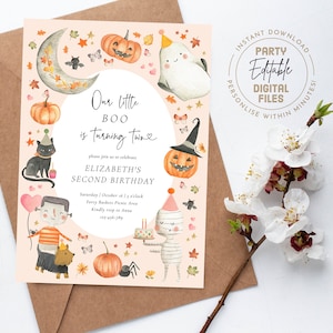 Our little Boo is Two Invite | Second Birthday Invite Girl | Editable Template | Cute Halloween Invite | Girls 2nd Invite | INSTANT DOWNLOAD