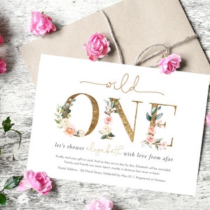 Wild one Birthday einladen per Mail, erste Geburtstagskind per Post, Mail-Lieferung ersten Geburtstag, Geburtstag per Mail, moderne Blumen eine Einladung