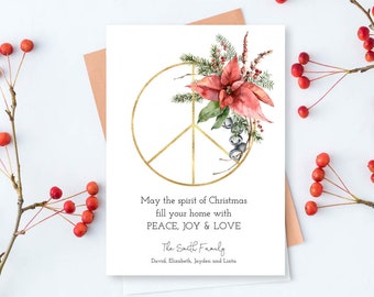 Christmas Printable Card, Christmas Holiday Card, Peace, Floral Peace Symbol, Spirit of Christmas, Peace Hope Love Christmas Wishes, Floral