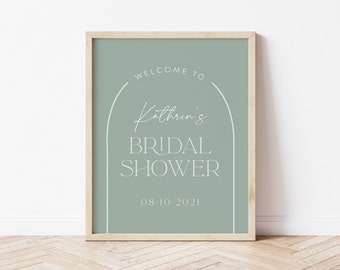 Arch Bridal Shower Welcome Sign, Sage Earth Tones, Minimalistic White Arch, Printable Bridal Welcome Sign, Outdoor Garden Shower, M037