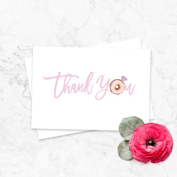 Donut Diamond Thank You Card, Bridal Engagement bachelorette party, Pink Donut Thank you Card, Modern Pink Donut Ring Thank You Card, M006