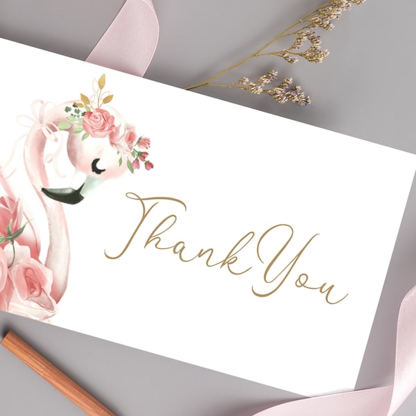 Flamingo Thank You Card Insert, Thank You Editable Template, Summer Aloha Tropical Theme, Lets Flamingle Pink Flamingo Instant Download M063