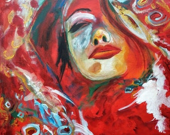 Arte abstracto original, título: Sueño, rojo brillante, acrílico vivo, Pintura abstracta acrílica colorida, arte de Susie Tiborcz